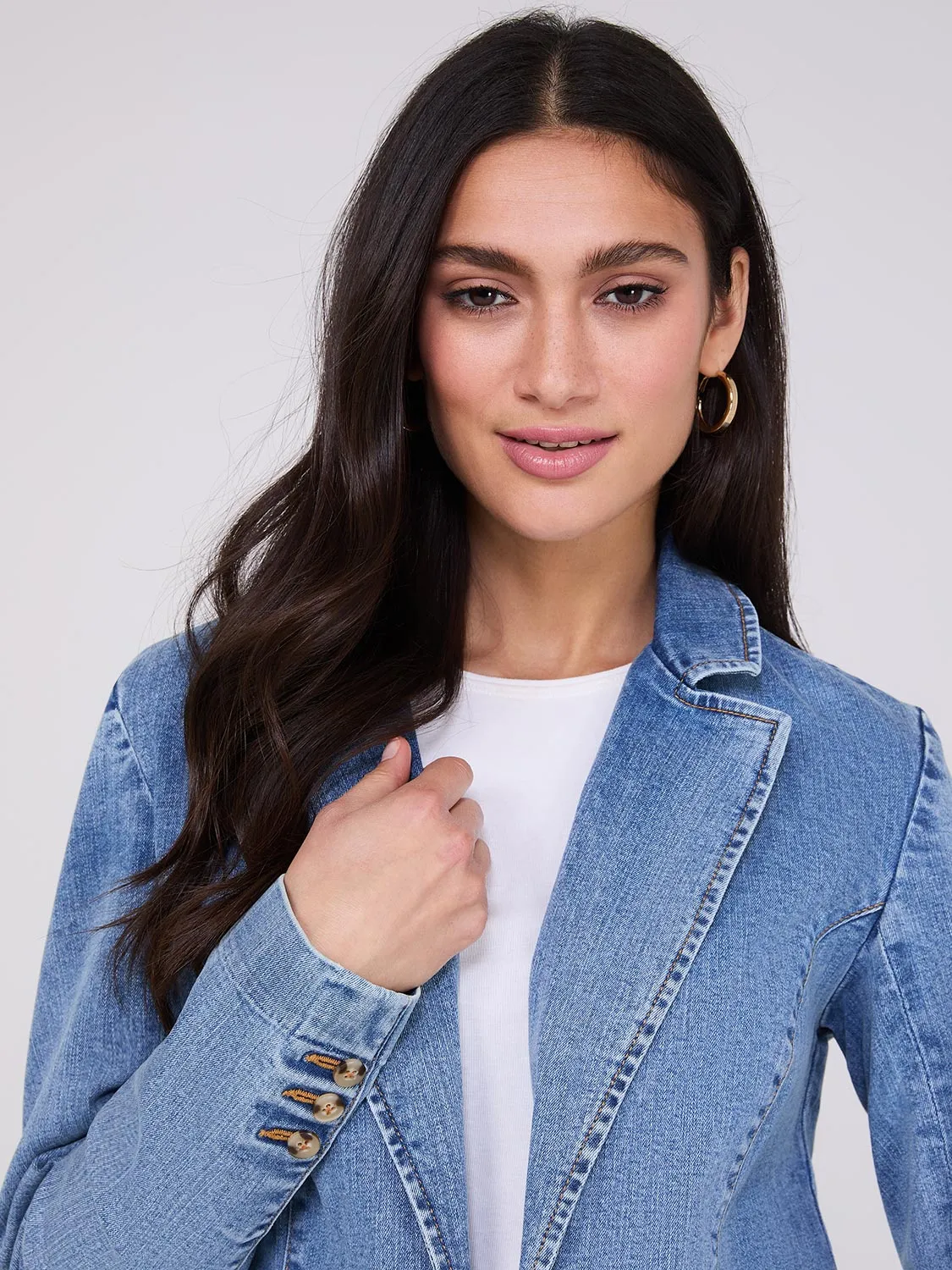 1-Button Denim Blazer