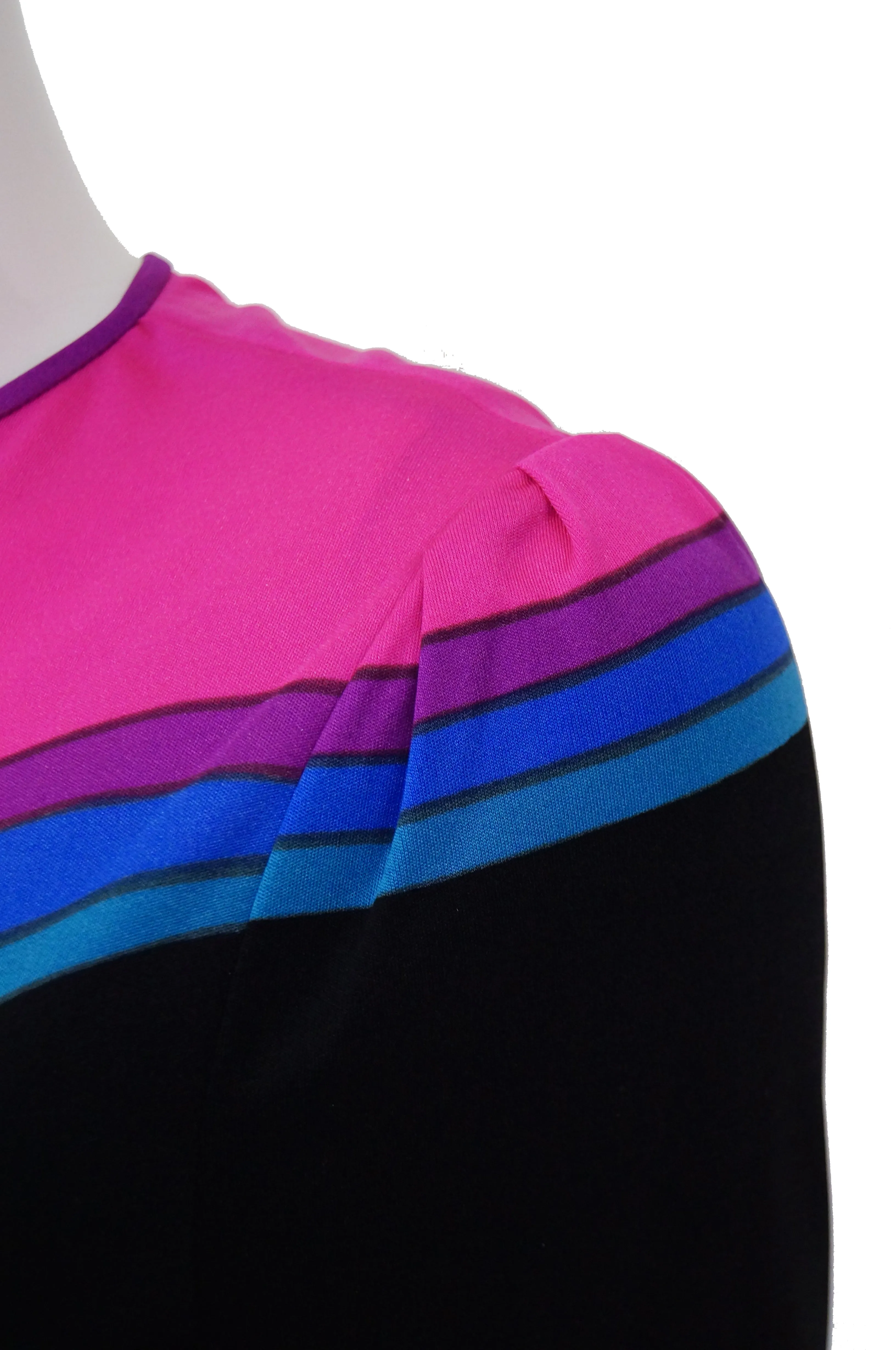 1970s Louis Feraud Vibrant Graphic Pink Blue and Black Swirl Knit Maxi Dress