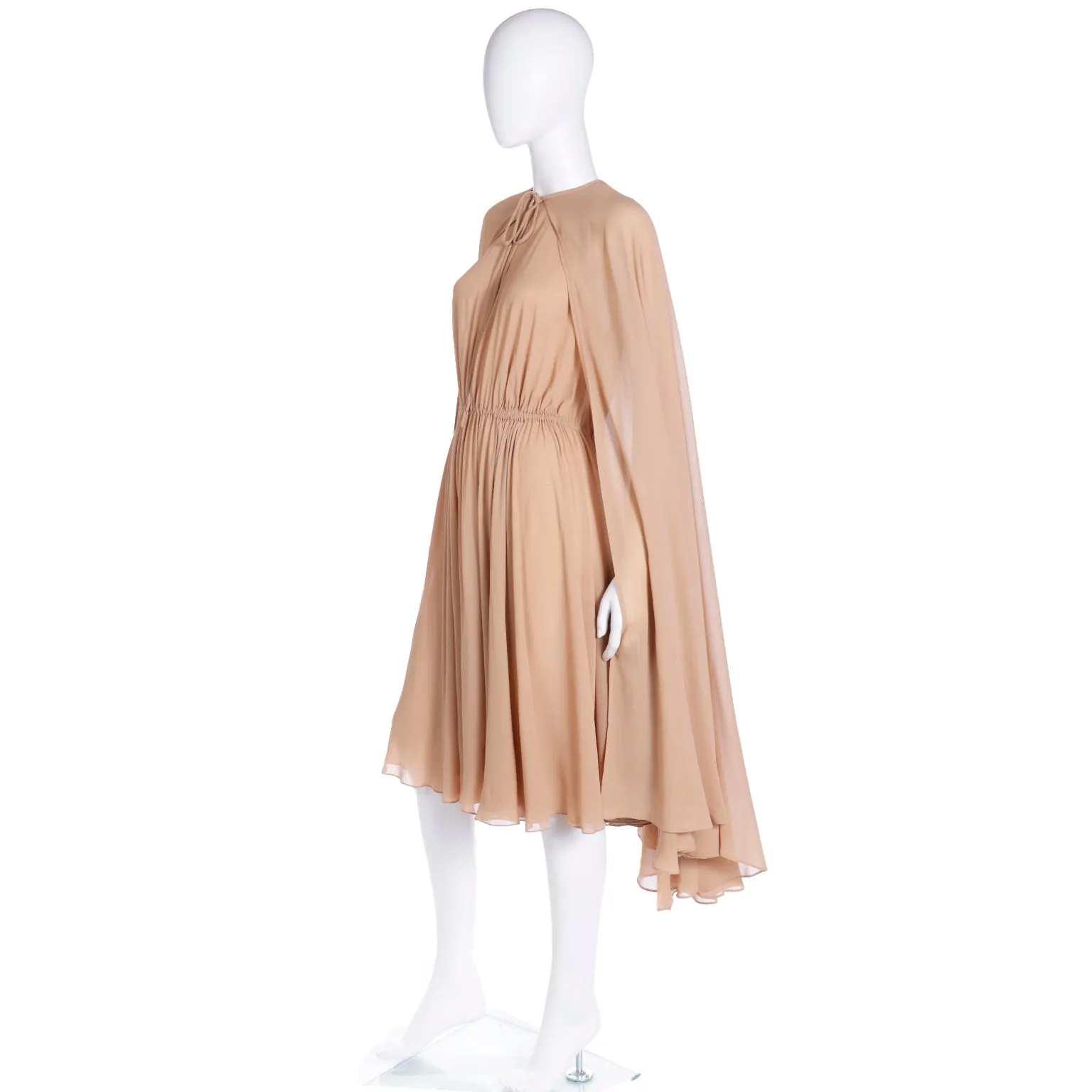 1975 Halston Semi Sheer Silk Halter Dress & Cape Ensemble