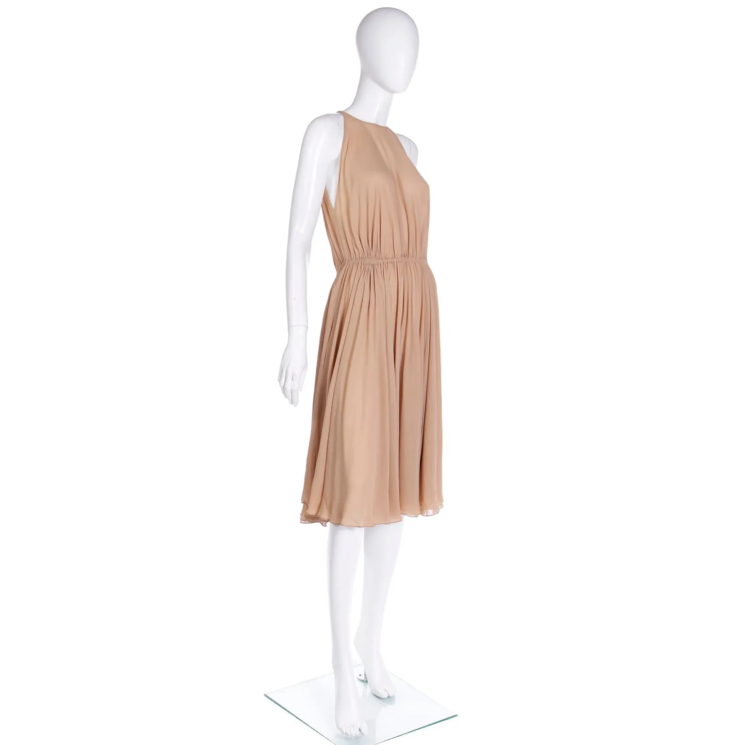 1975 Halston Semi Sheer Silk Halter Dress & Cape Ensemble