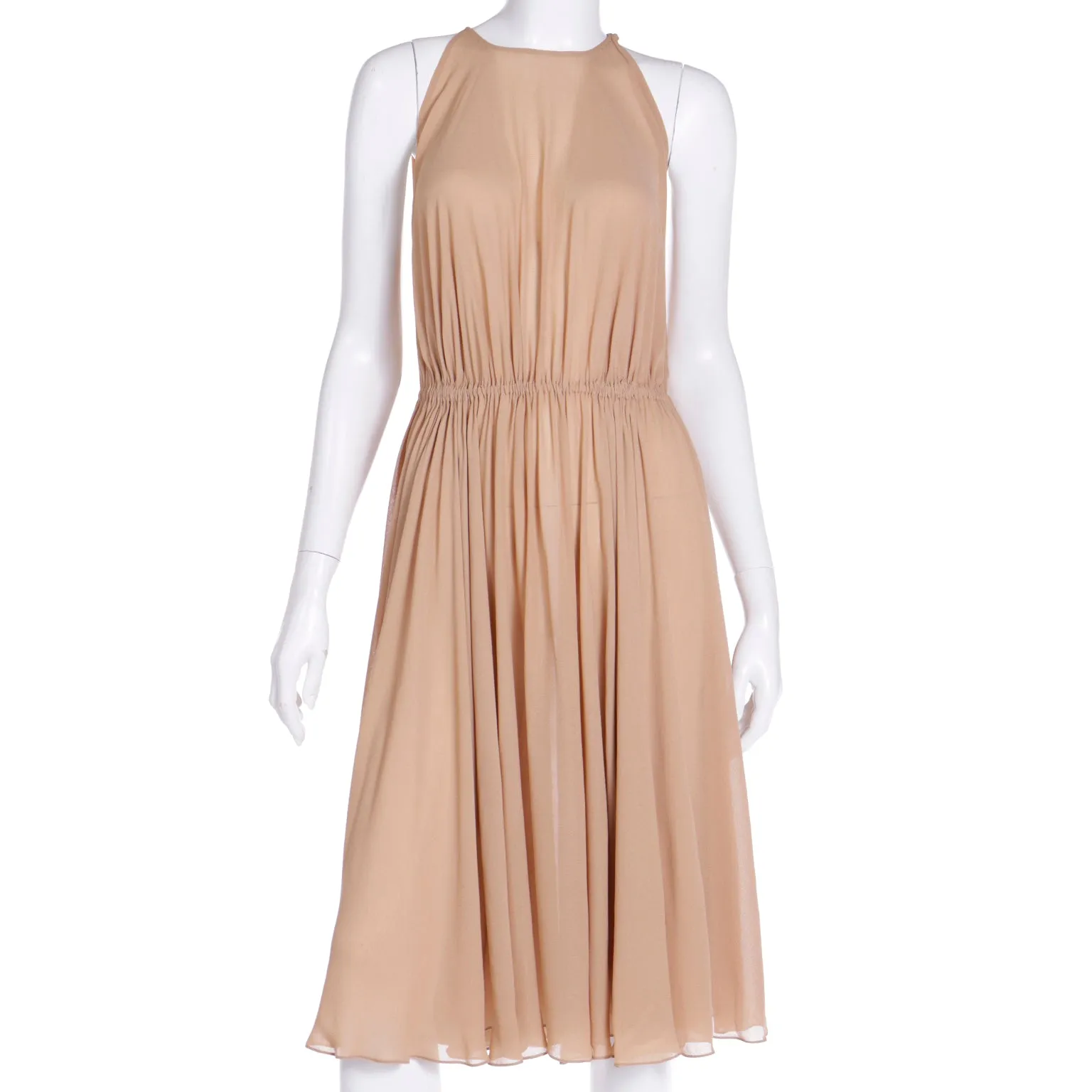 1975 Halston Semi Sheer Silk Halter Dress & Cape Ensemble