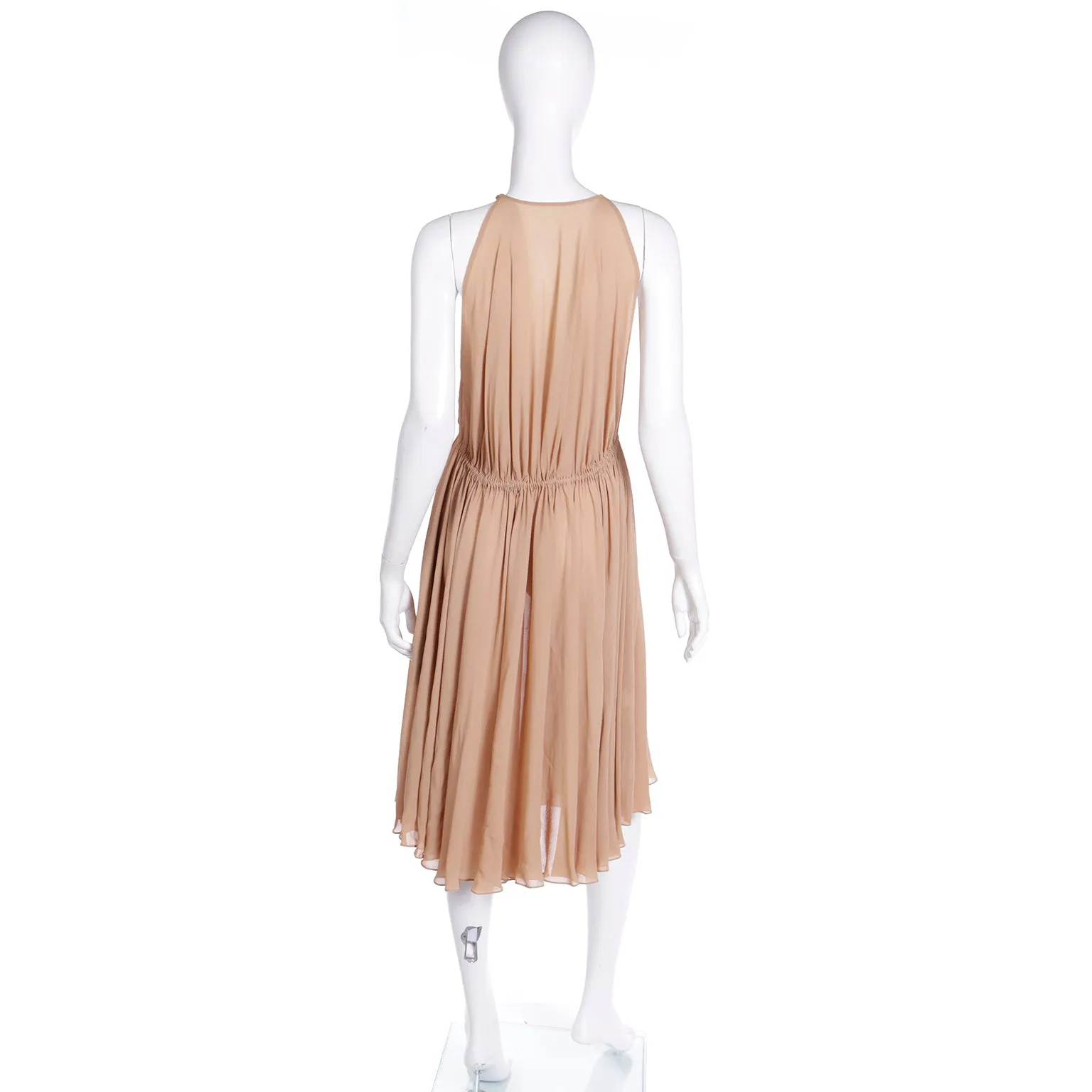 1975 Halston Semi Sheer Silk Halter Dress & Cape Ensemble