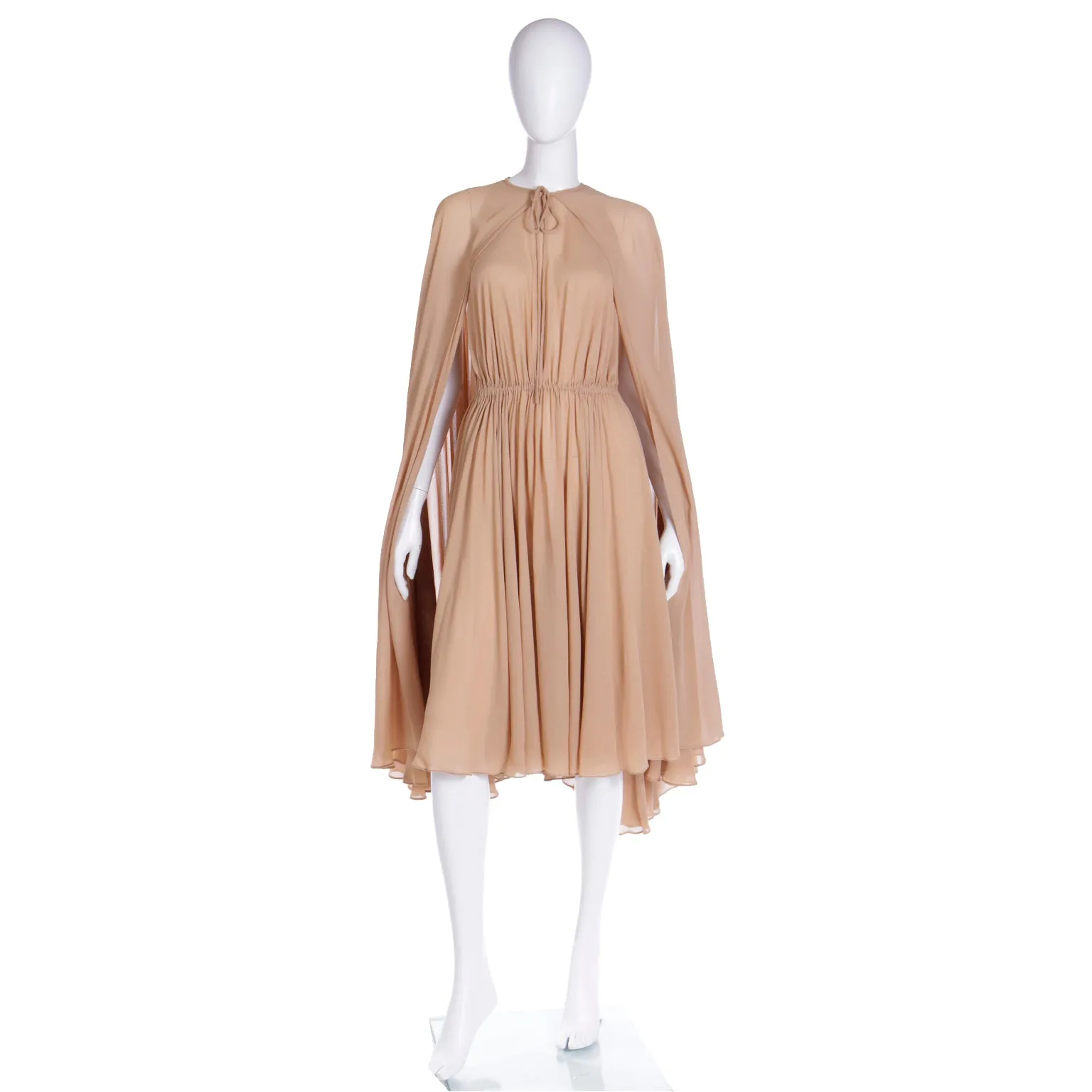 1975 Halston Semi Sheer Silk Halter Dress & Cape Ensemble