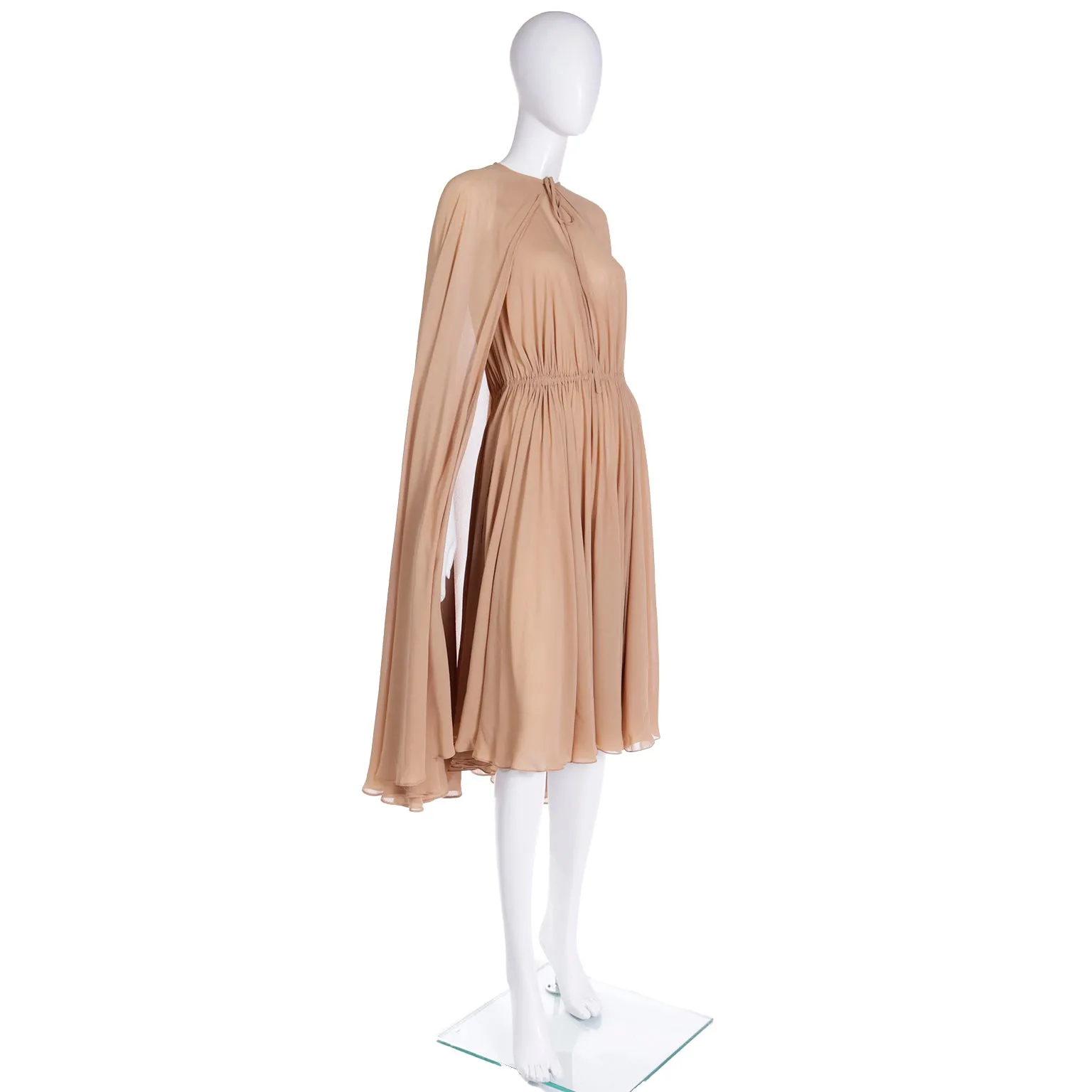 1975 Halston Semi Sheer Silk Halter Dress & Cape Ensemble