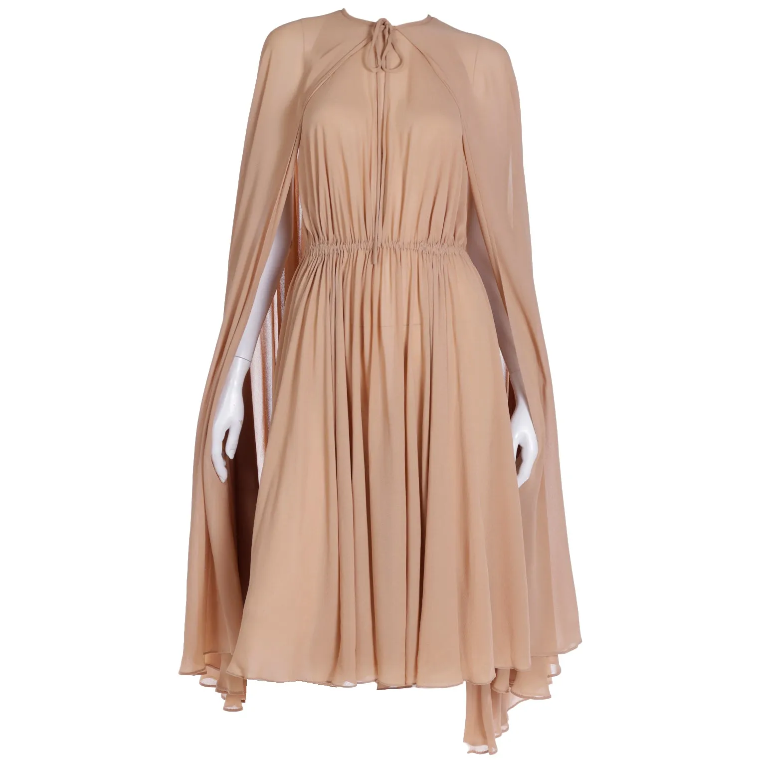 1975 Halston Semi Sheer Silk Halter Dress & Cape Ensemble