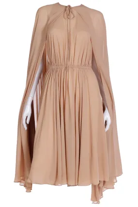 1975 Halston Semi Sheer Silk Halter Dress & Cape Ensemble