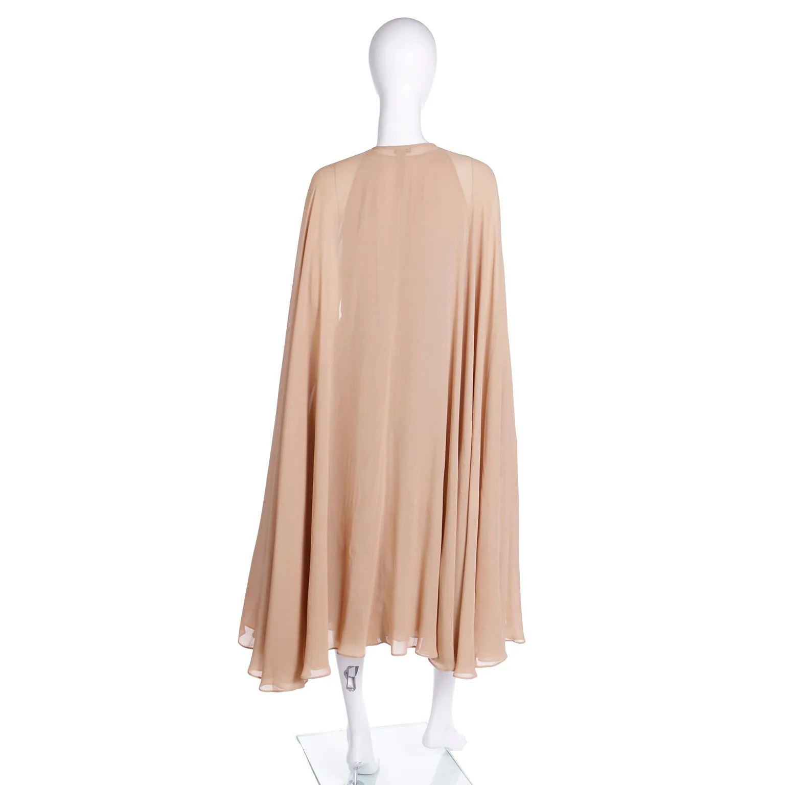 1975 Halston Semi Sheer Silk Halter Dress & Cape Ensemble