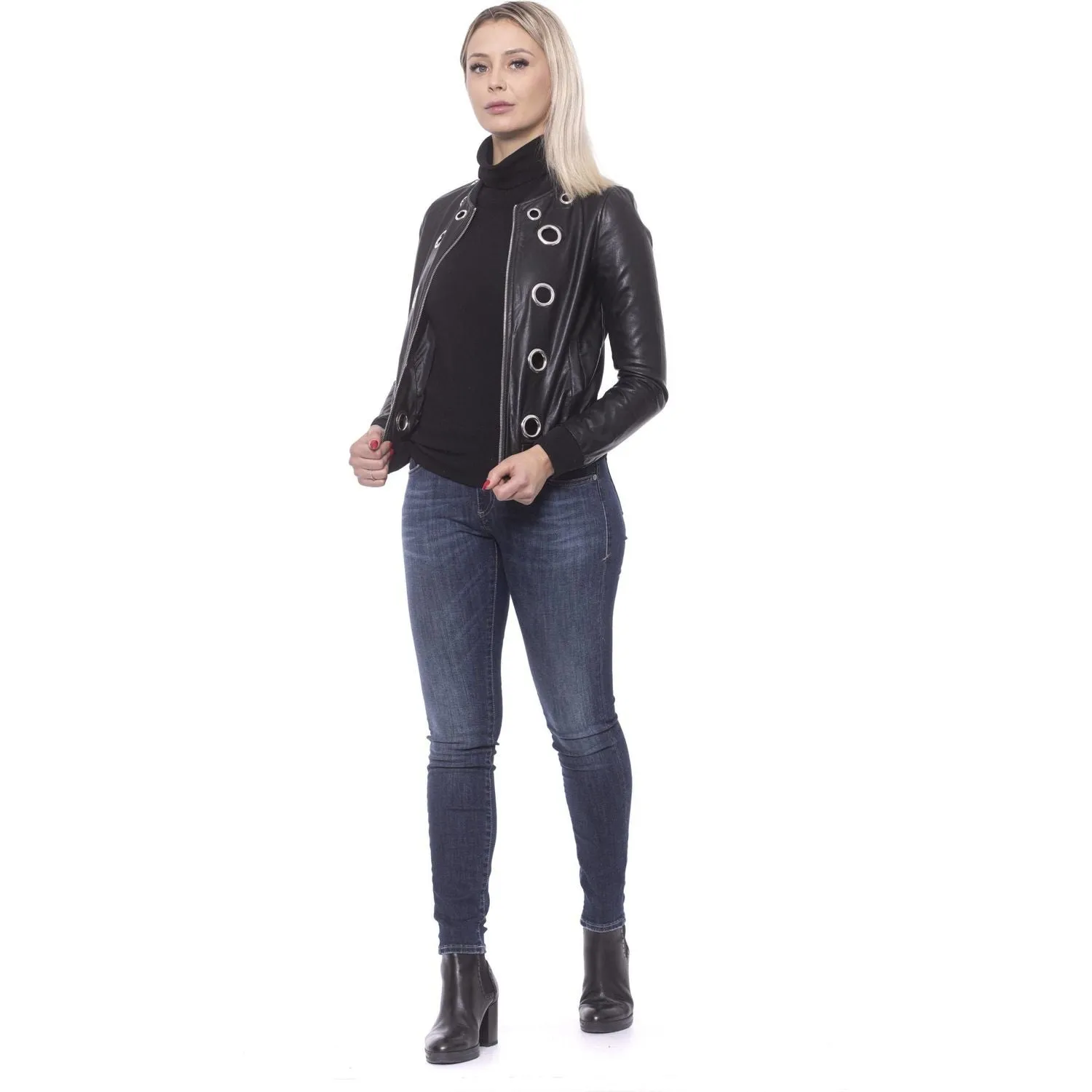 19V69 Italia Chic Eco-Leather Studded Slim Jacket