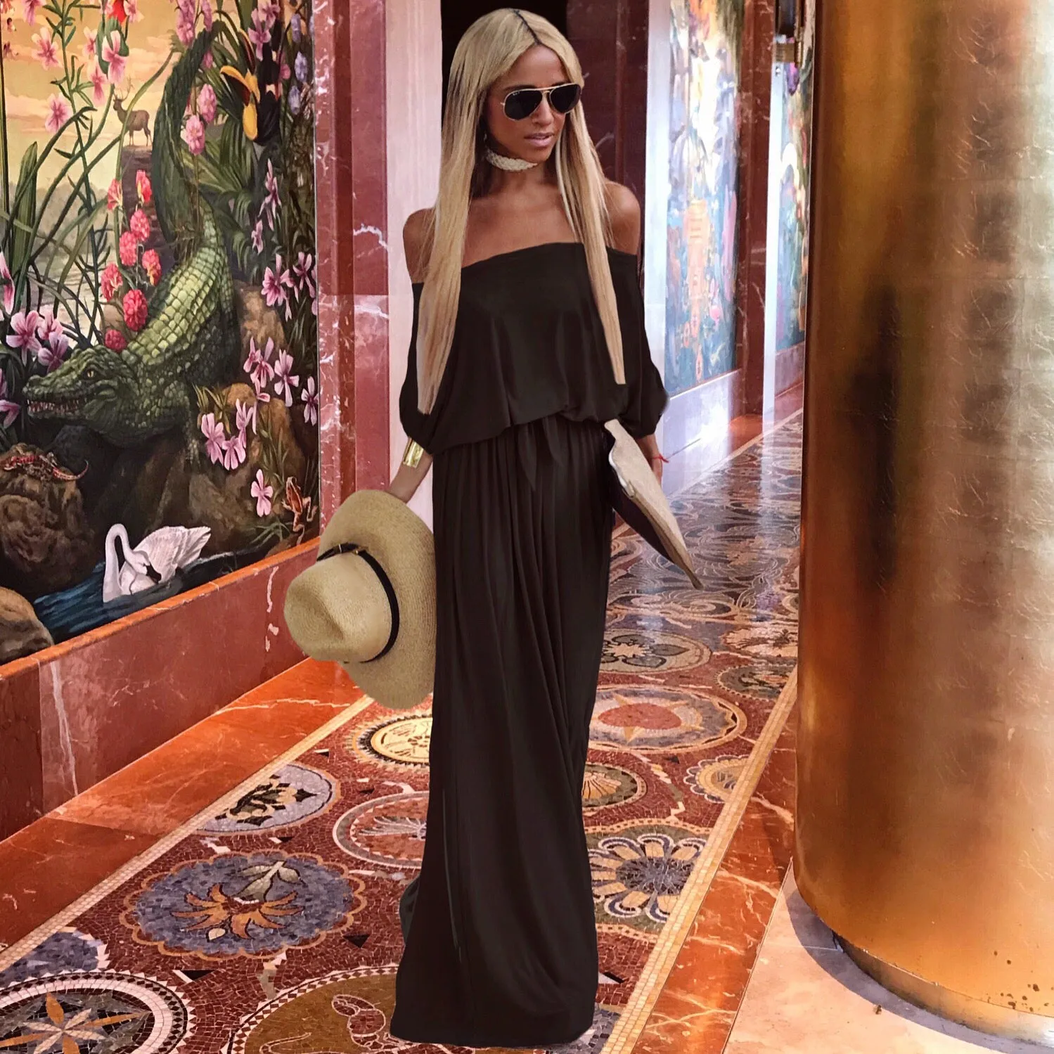 4 Black Long Off Shoulder dress - The Milano