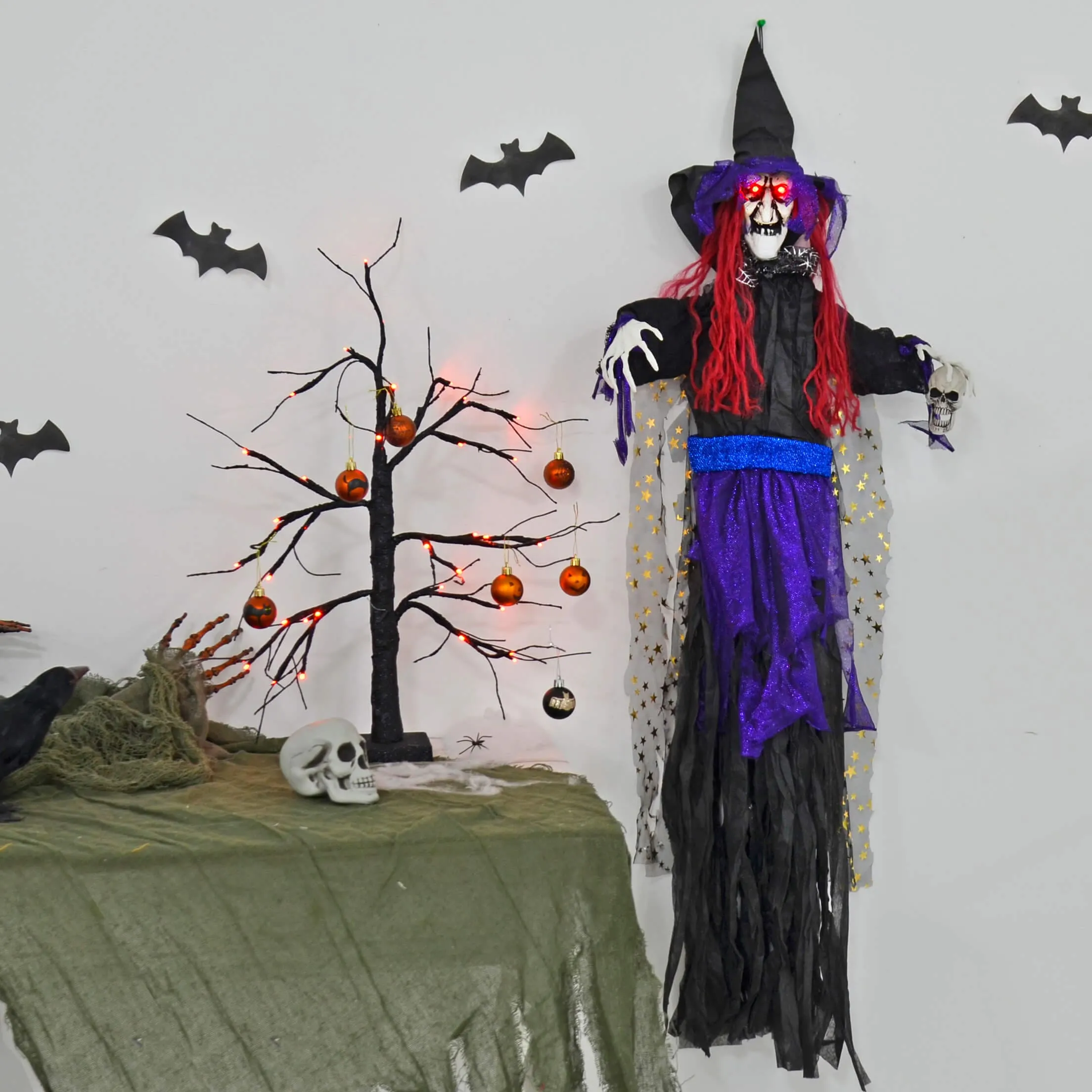 4ft Hanging Witch Light Up Eyes Sounds Halloween Decoration