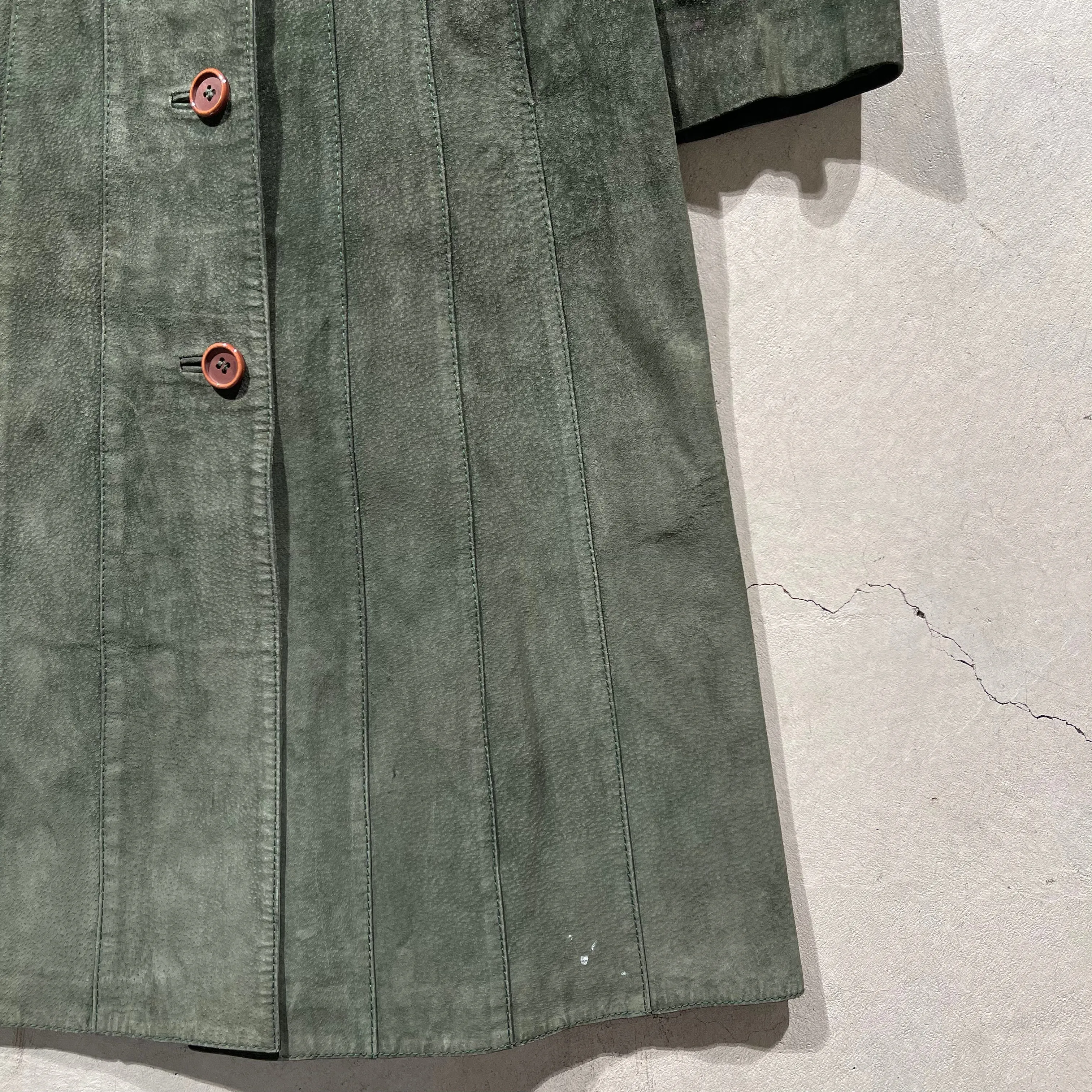 60s Forest Green Suede Trench Coat- S