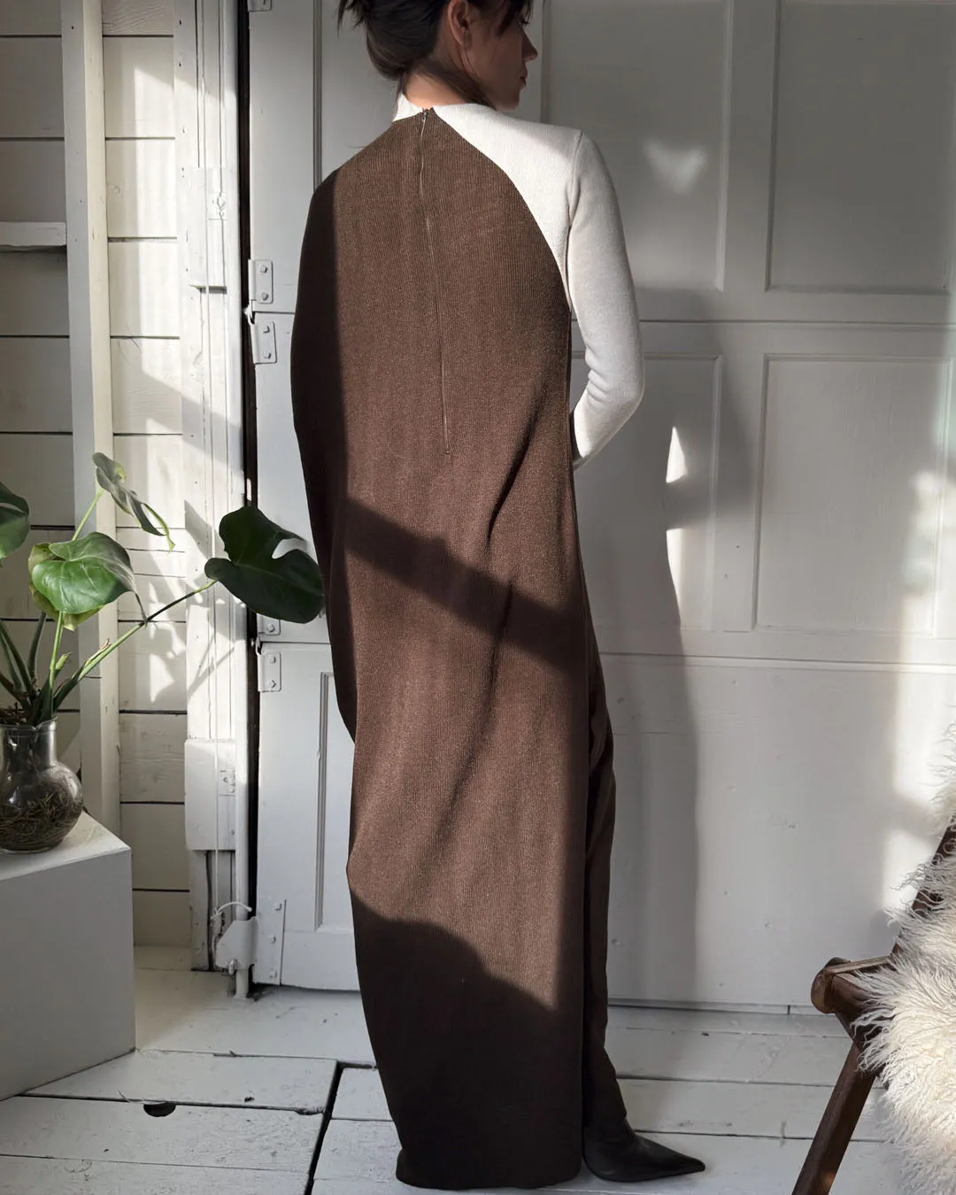 70s Avant Garde Knit Maxi Dress | S