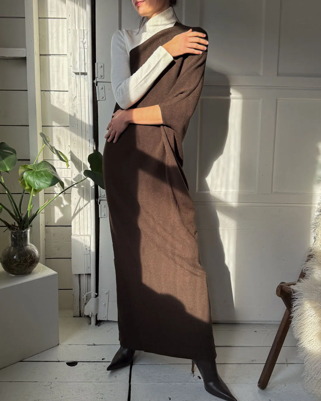 70s Avant Garde Knit Maxi Dress | S