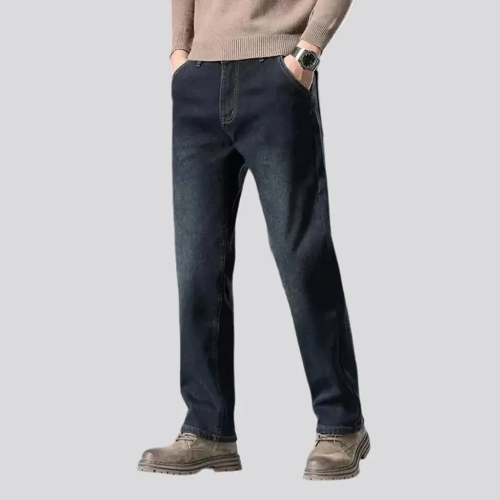 Abraded casual insulated men's jeans