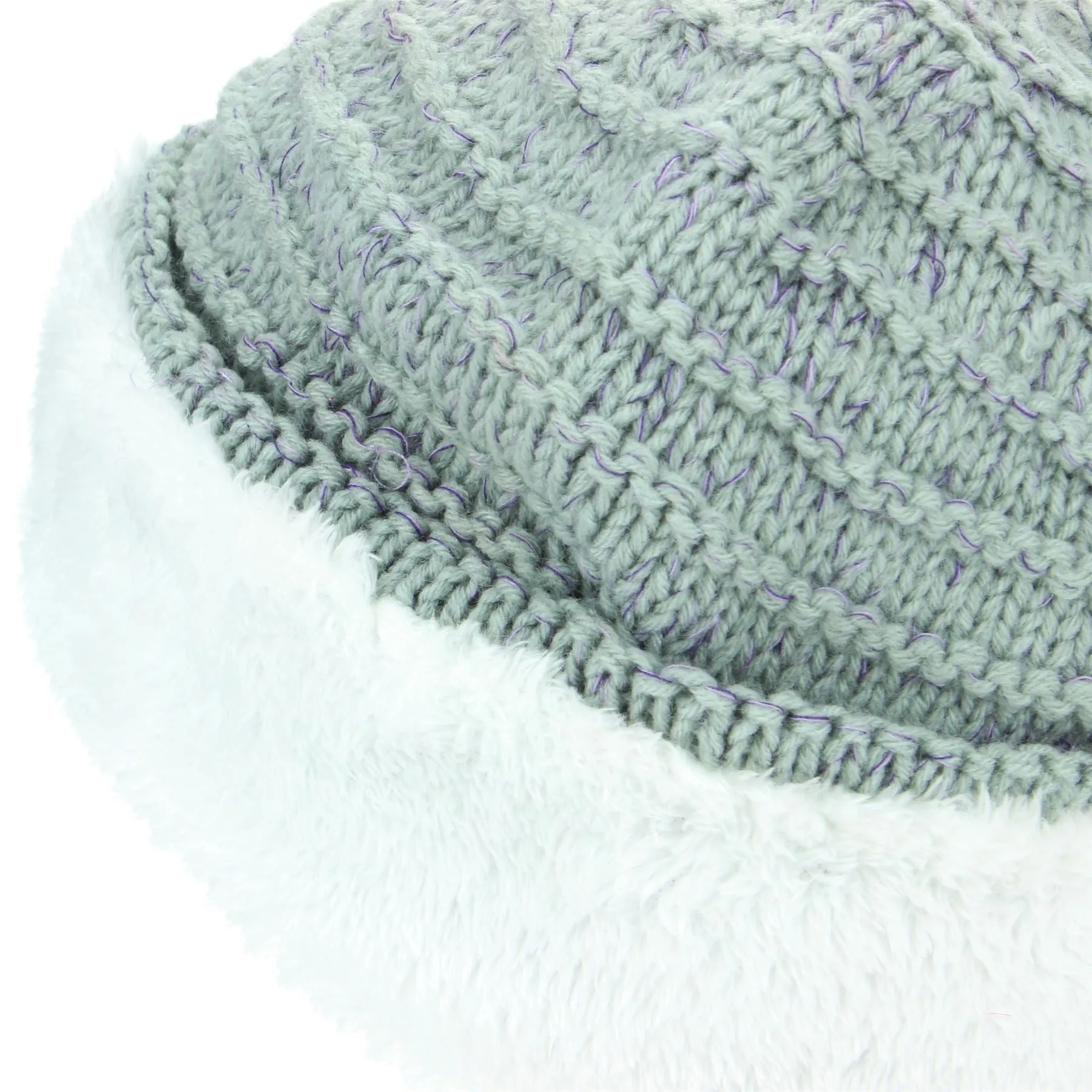 Acrylic Knit Baggy Beanie Hat - Light Grey