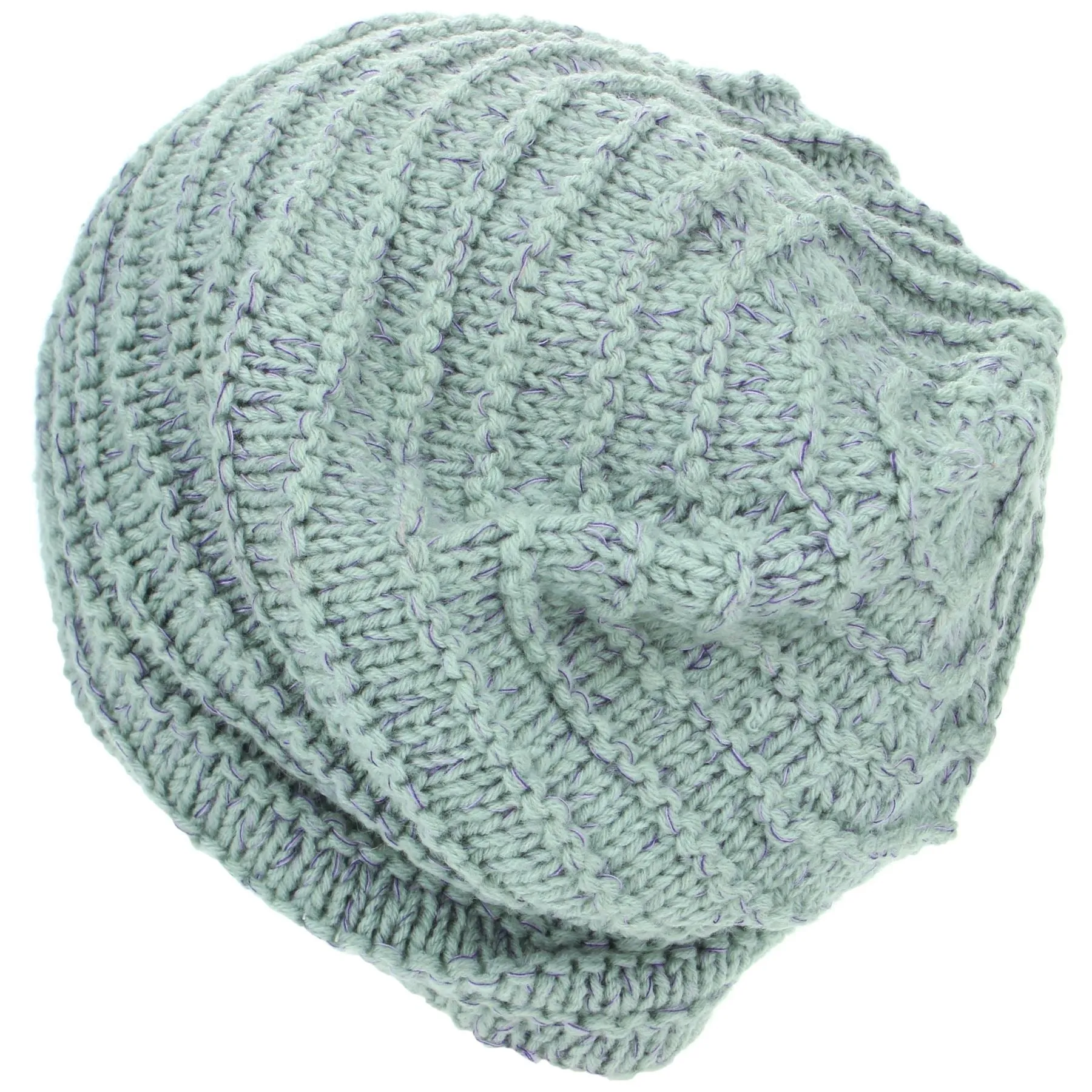 Acrylic Knit Baggy Beanie Hat - Light Grey