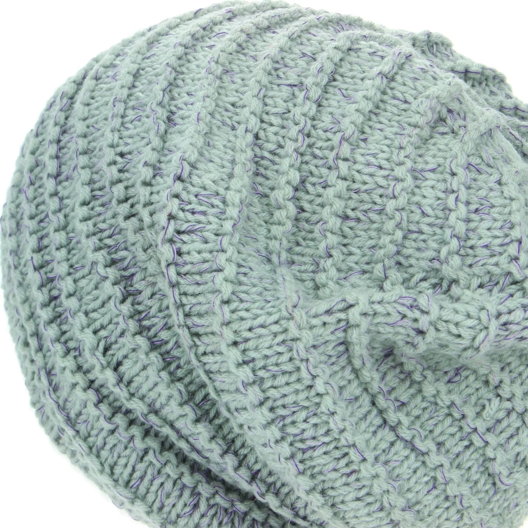 Acrylic Knit Baggy Beanie Hat - Light Grey