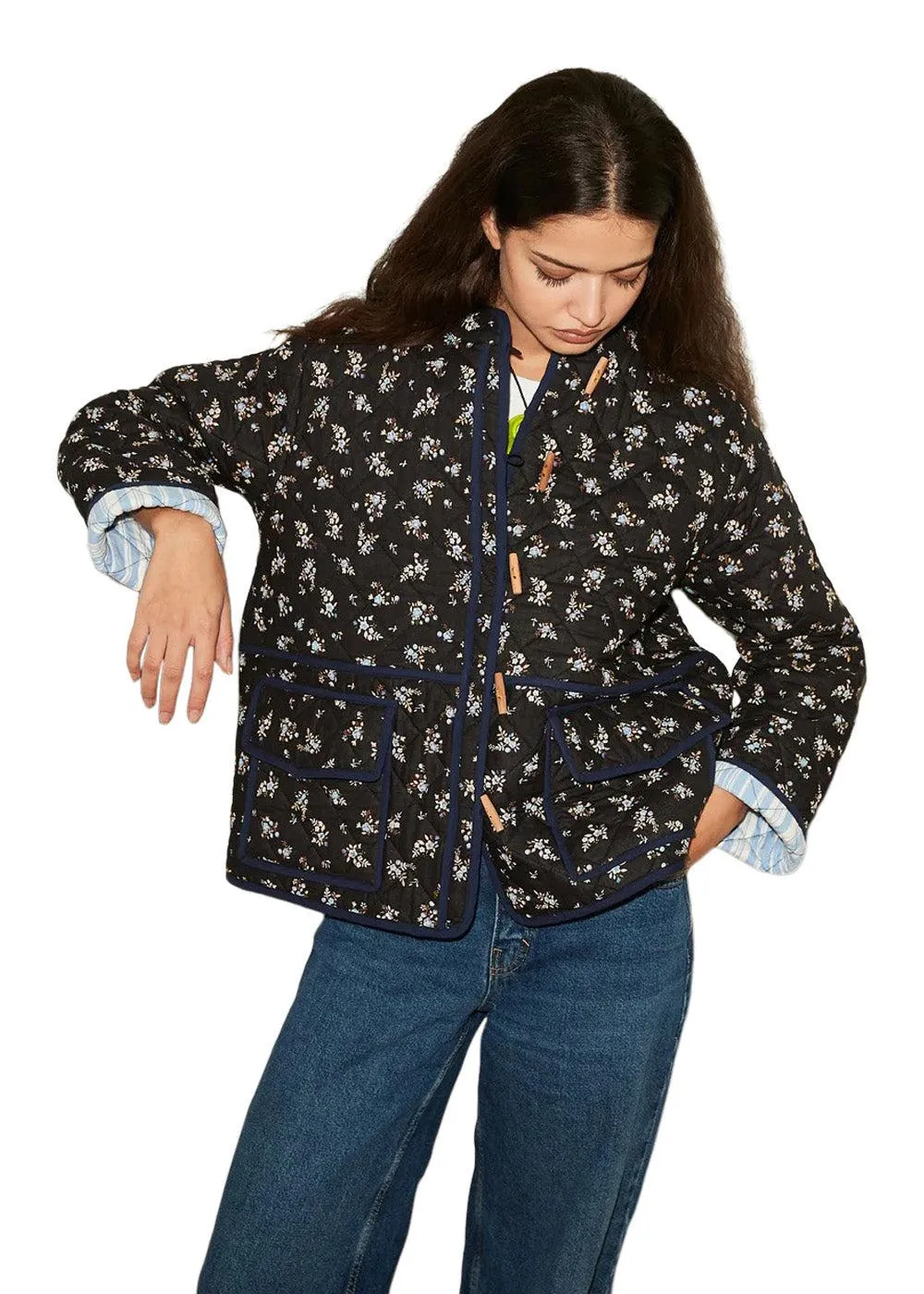 Adriane Quilted Cotton Jacket - Floral Black