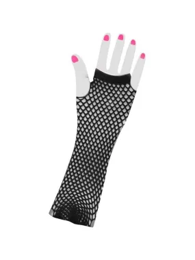 Adult Long 80's Style Black Neon Fishnet Gloves