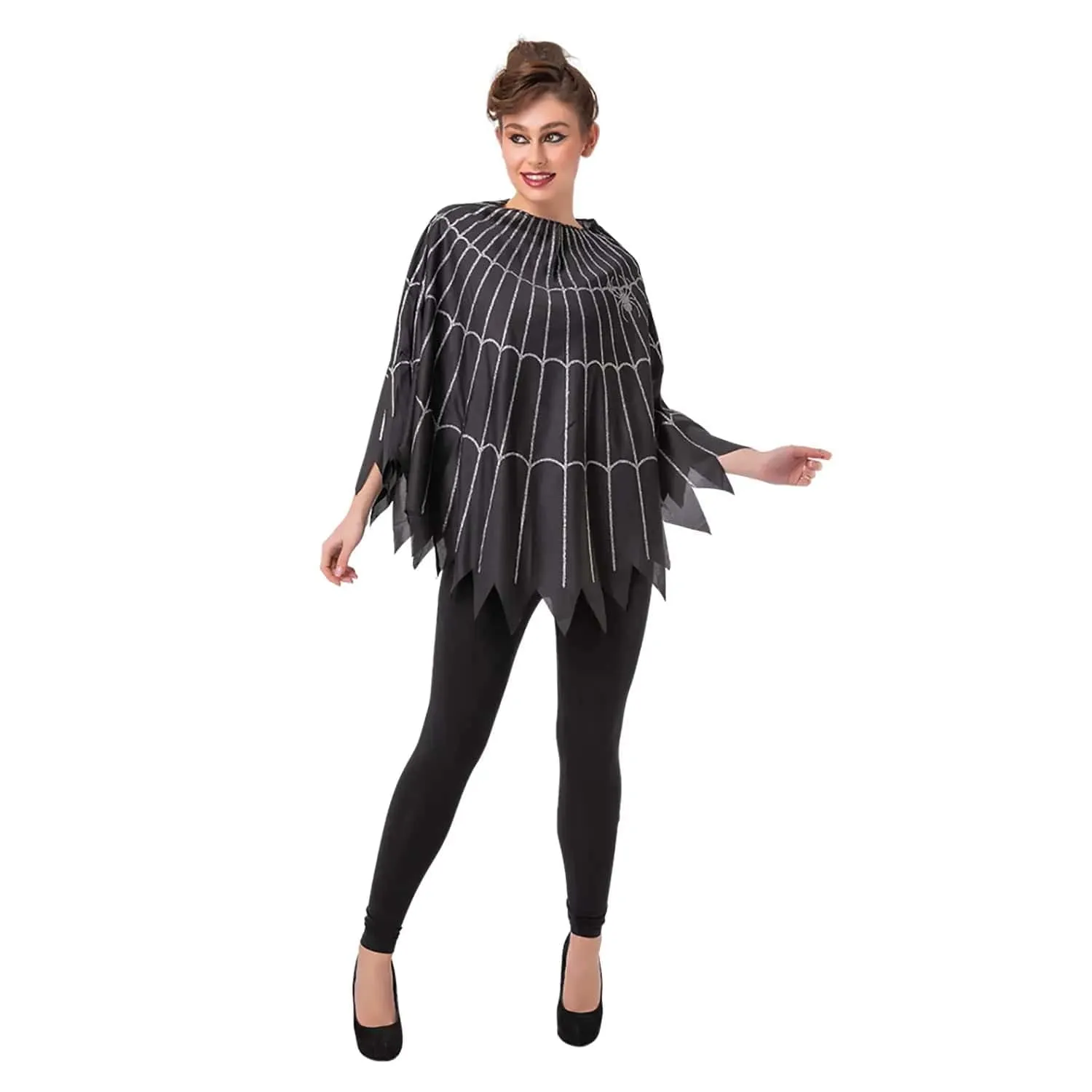 Adults Spider Web Poncho Black Jagged Edge Cape Fancy Dress