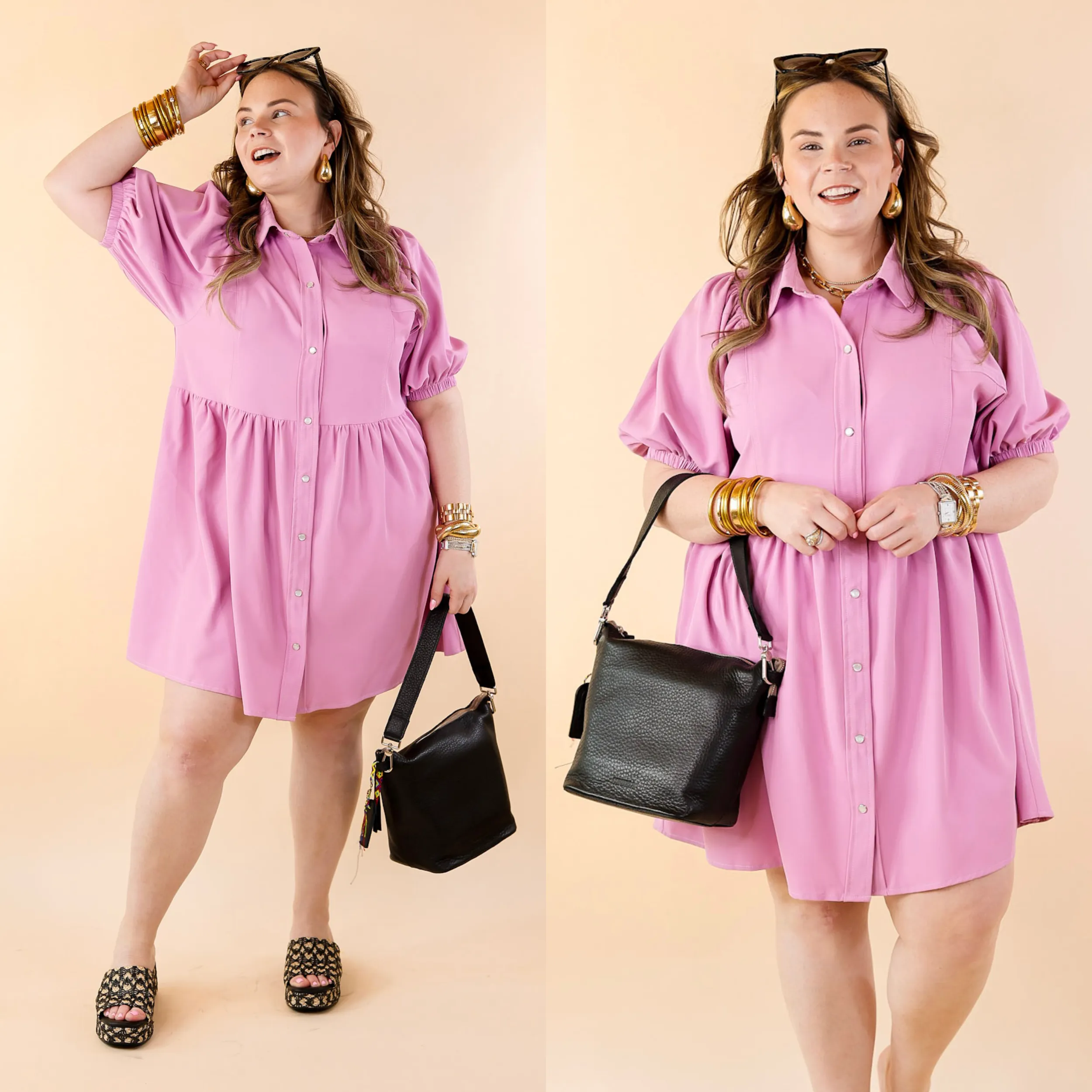 Adventures Ahead Button Up Babydoll Dress in Dusty Pink