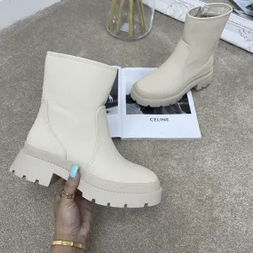 Alexis - Cream Chunky Sole Boots