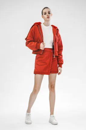 ANGORA RED/WHITE PUFFER MINI SKIRT WITH TRENCH COAT STYLE