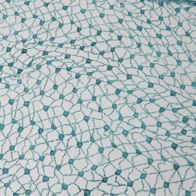 Aqua blue guipure chemical lace fabric with transparent sequins in web design