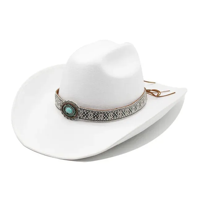 Artificial Woolen Western Cowboy Hat Wide Brim Jazz Style