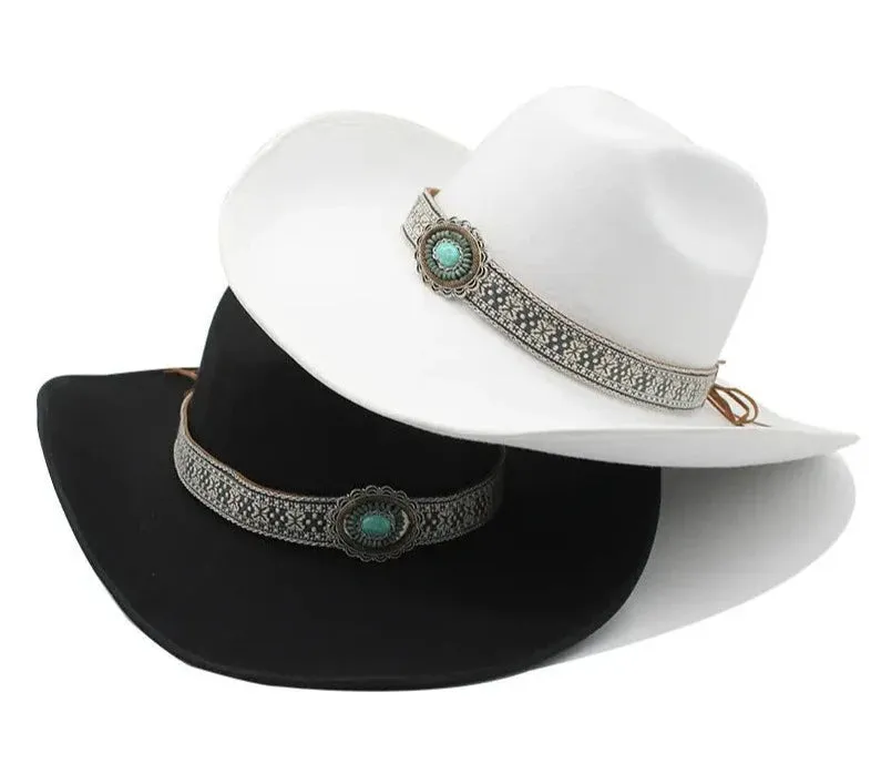 Artificial Woolen Western Cowboy Hat Wide Brim Jazz Style