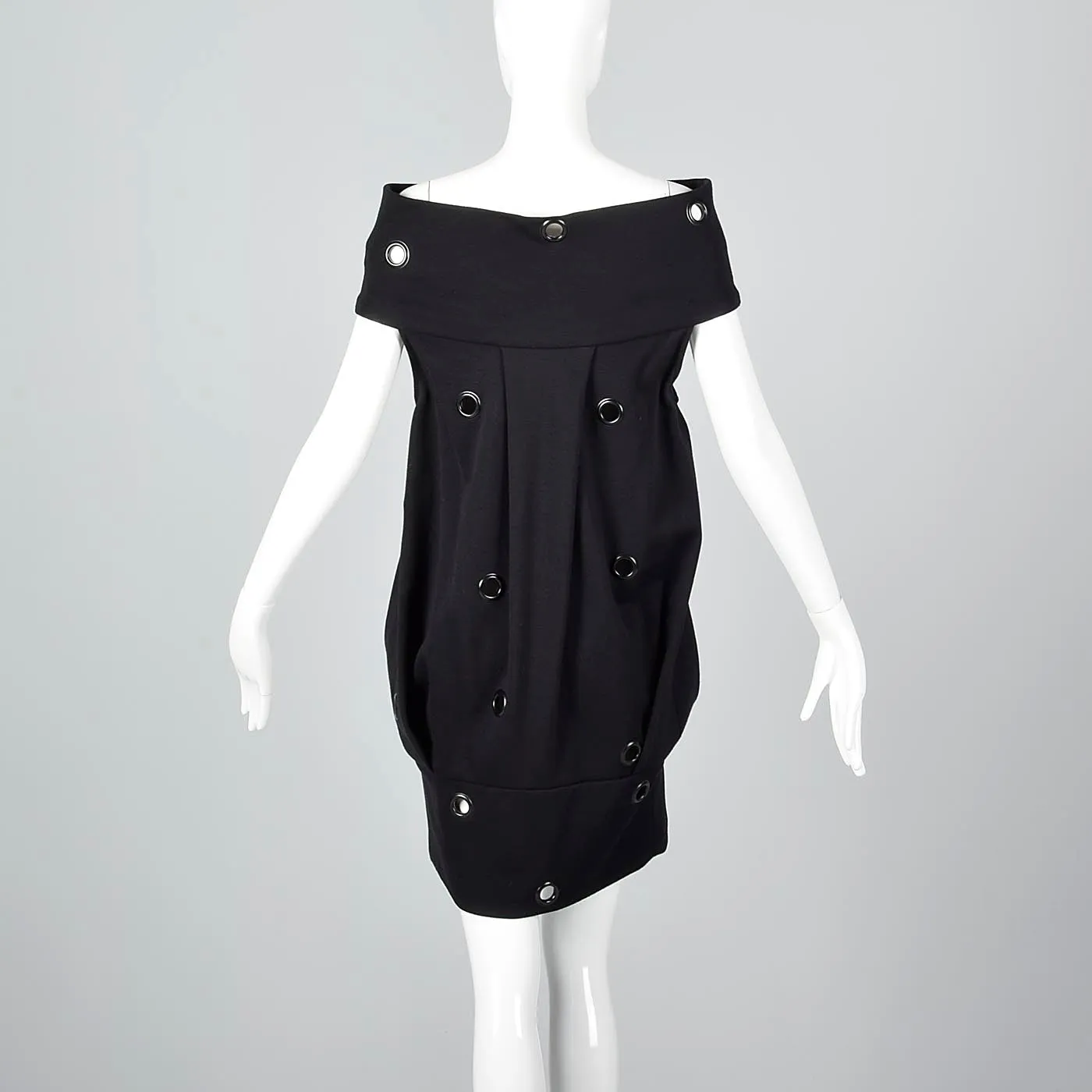 Avant Garde 1980s Gianfranco Ferre Off Shoulder Bubble Dress with Metal Grommets