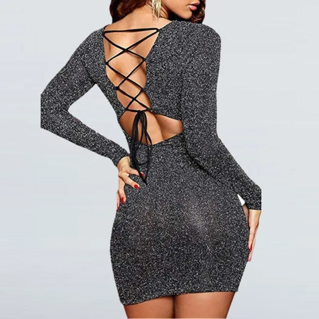 Backless Cross Lace Up Slim Mini Dress