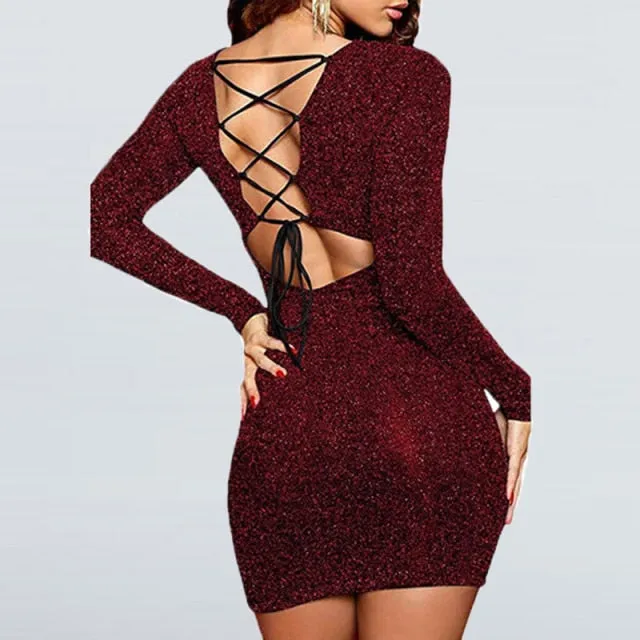 Backless Cross Lace Up Slim Mini Dress