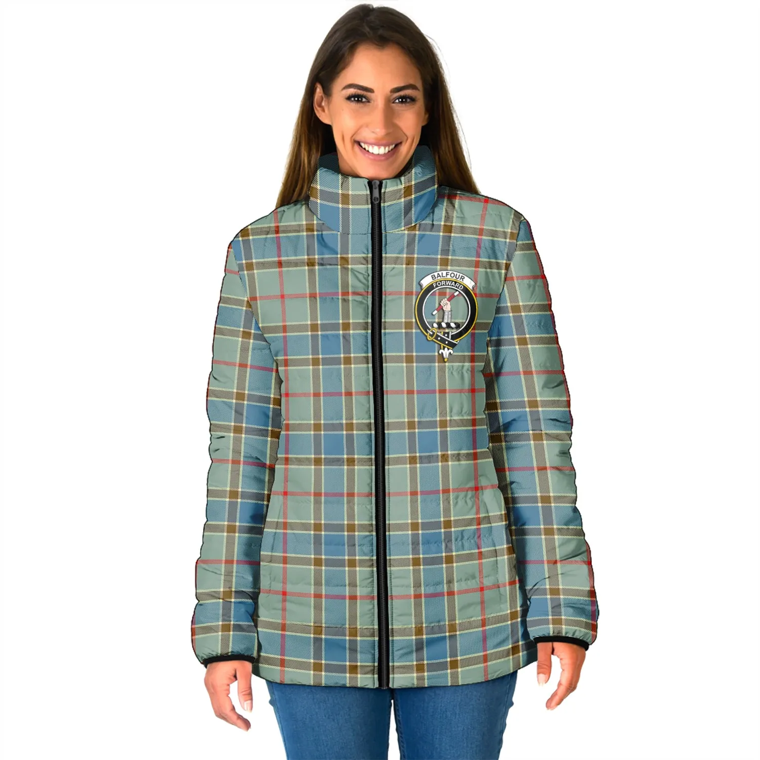 Balfour Blue Tartan Padded Jacket with Family Crest