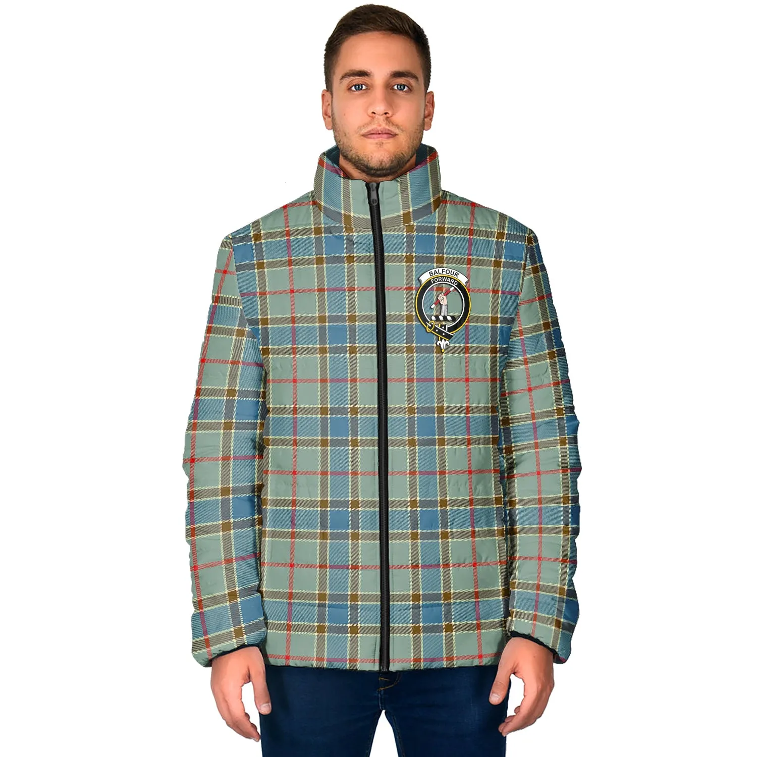 Balfour Blue Tartan Padded Jacket with Family Crest