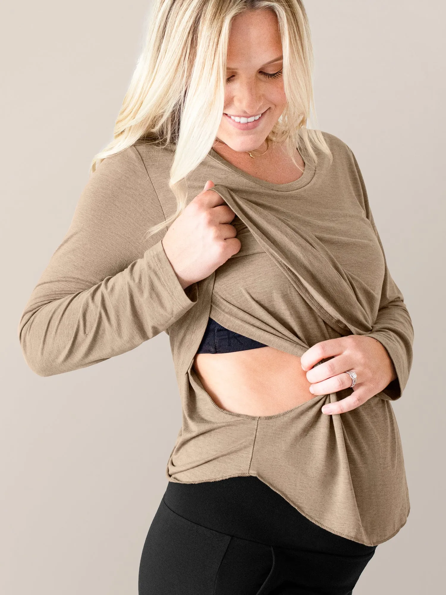 Bamboo Maternity & Nursing Long Sleeve T-shirt | Wheat