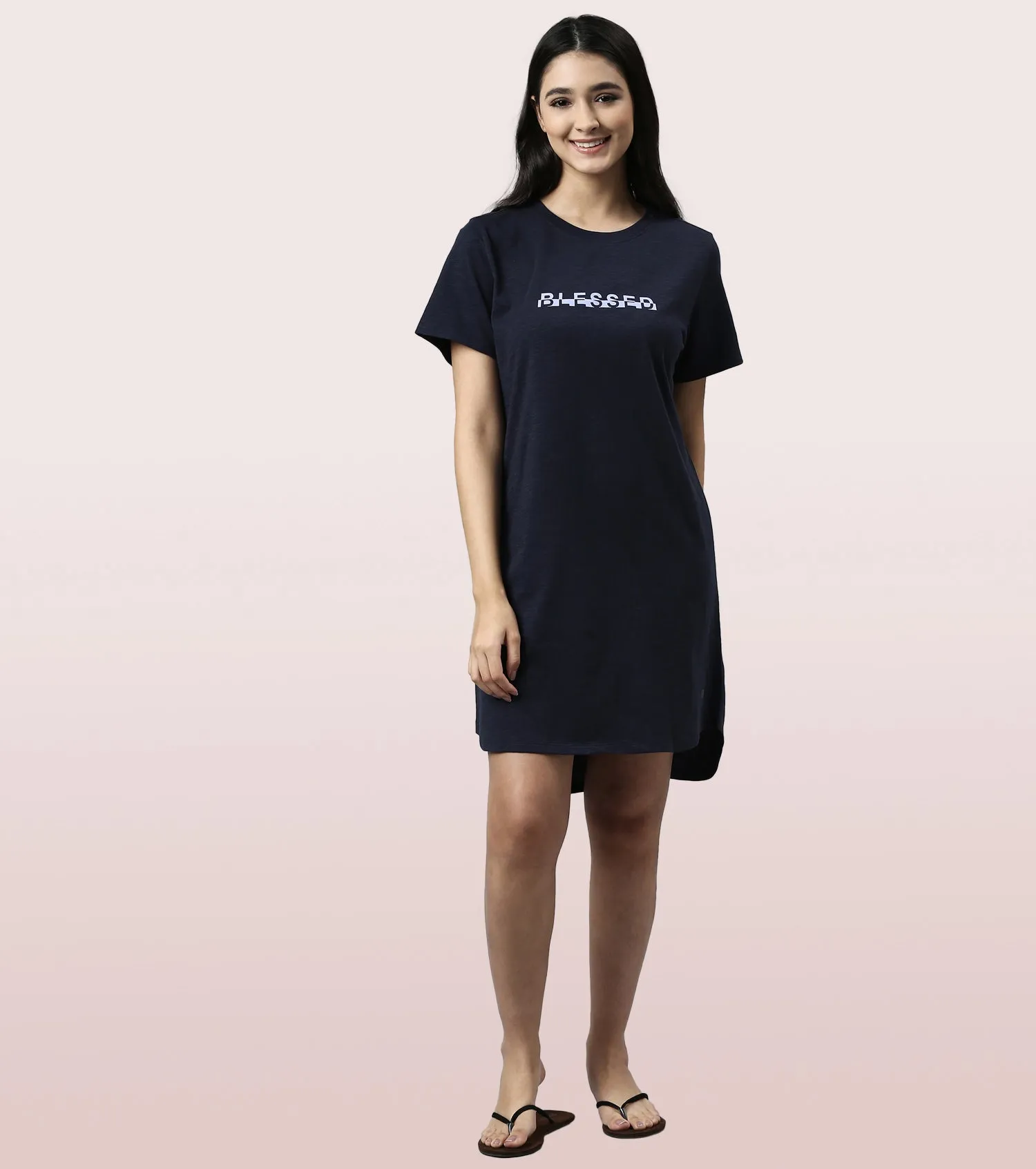 Basic Dress | Cotton Slounge Mini Dress With Chest Graphic