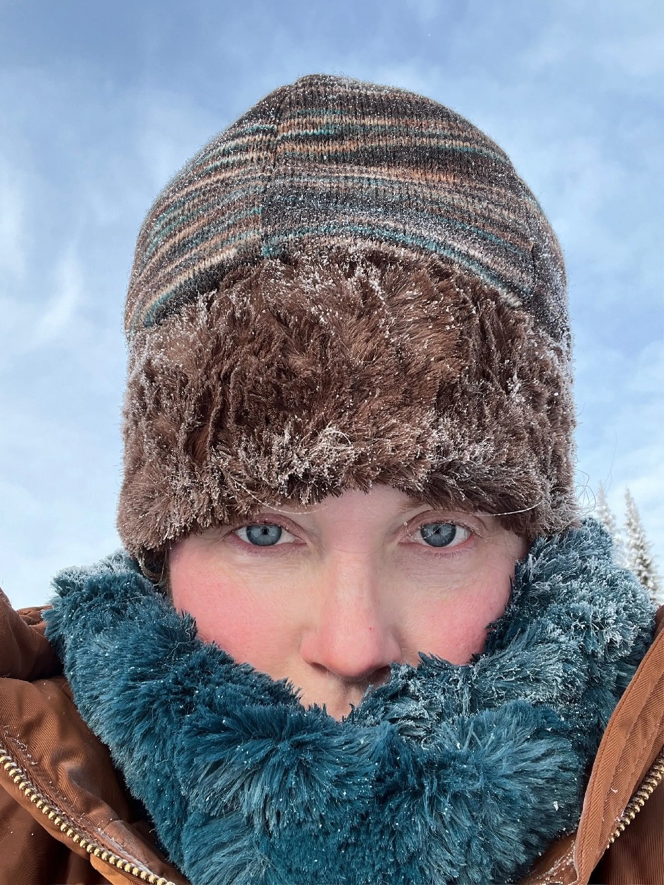 Beanie Hat, Reversible - Sweet Stripes in English Toffee with Chocolate Faux Fur