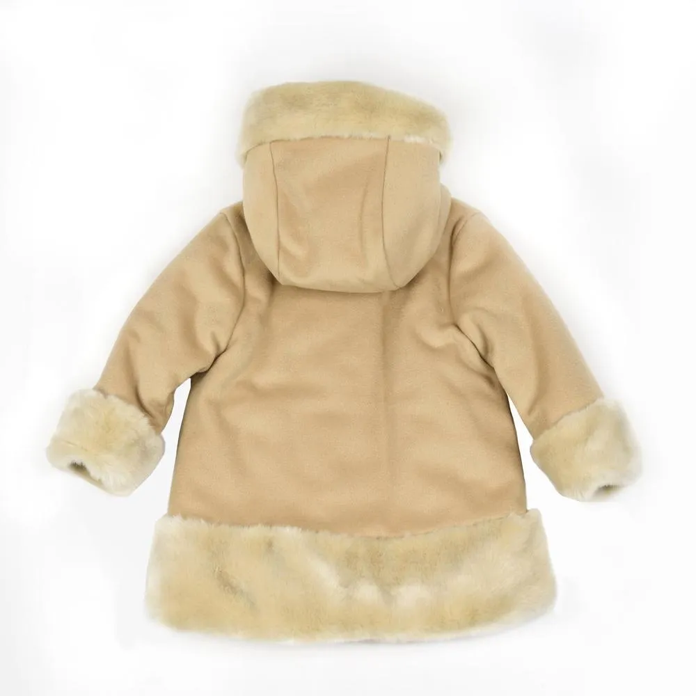 Beige Faux Fur Trim Coat