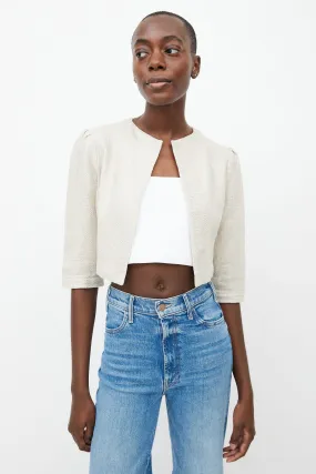 Beige Woven Cropped Linen Jacket