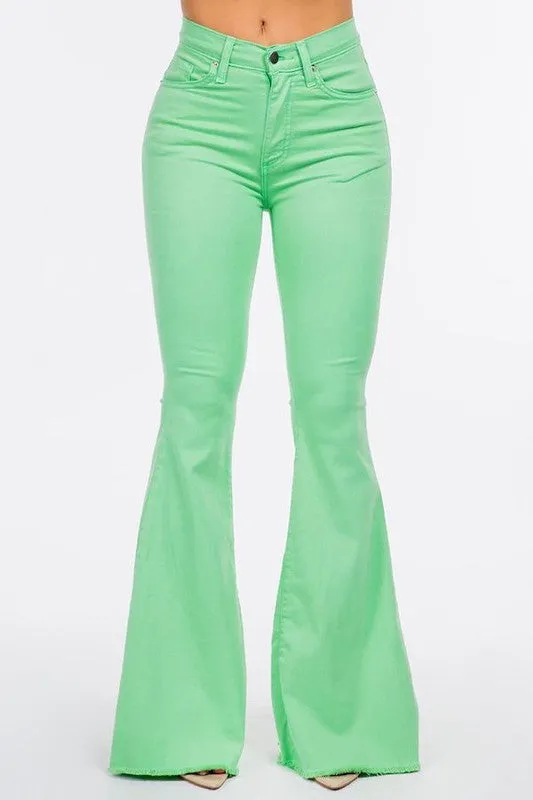 Bell Bottom Jean in Lime Green- Inseam 32"