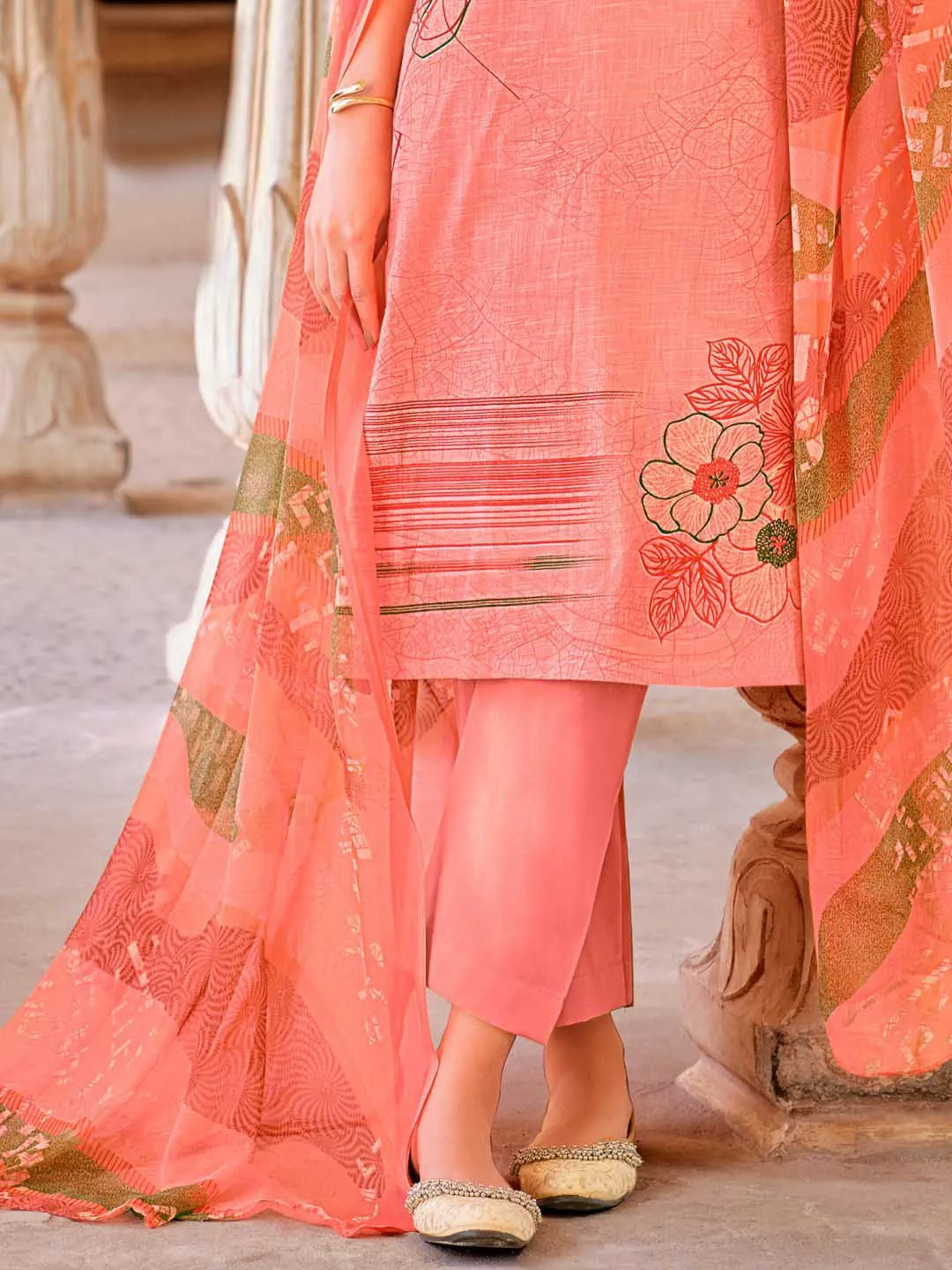 Belliza Cotton Linen Peach Unstitched Women Suit Material