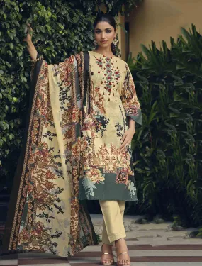 Belliza Pakistani Print Unstitched Cotton Suits with Dupatta Beige