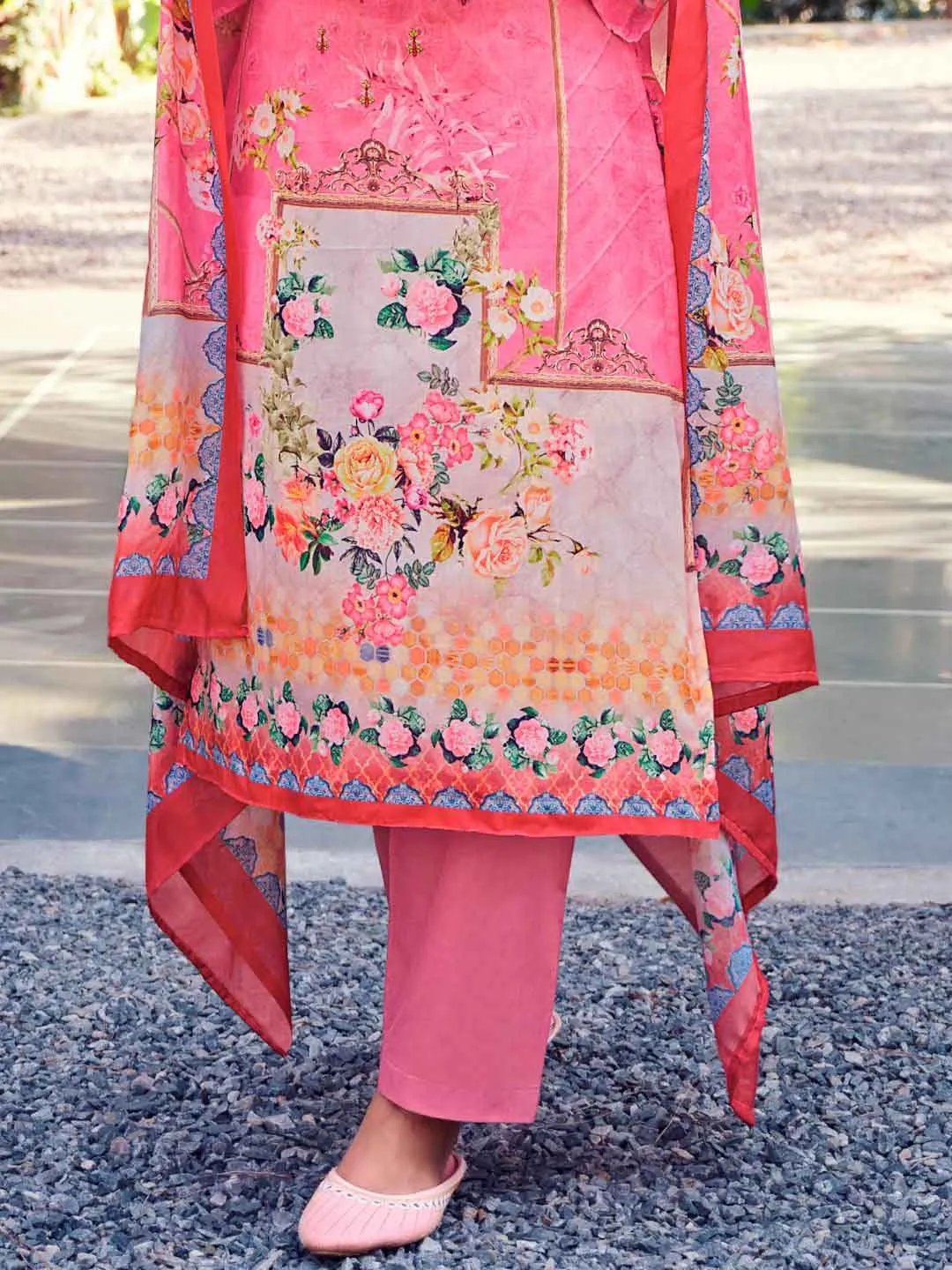 Belliza Unstitched Women Pakistani Print Cotton Suits Set Pink