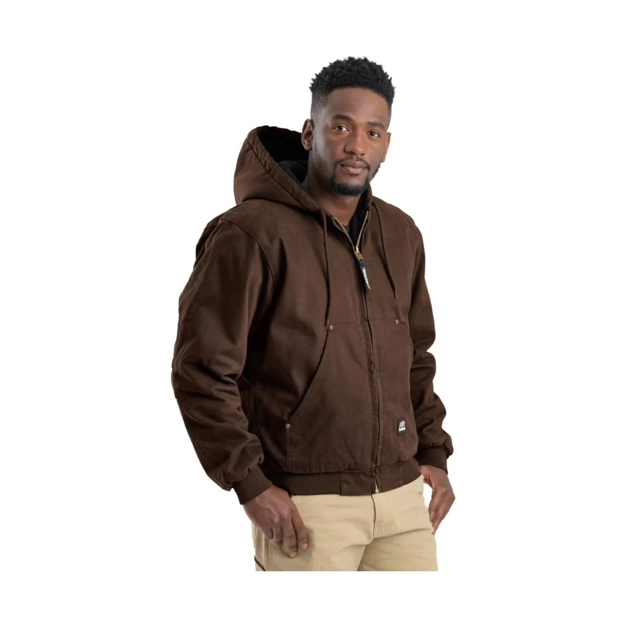 Berne Men's Heartland Washed Duck Hooded Work Jacket - Bark