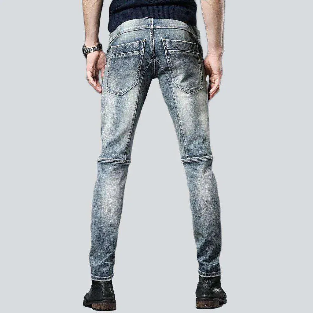 Biker jeans with diagonal zippers