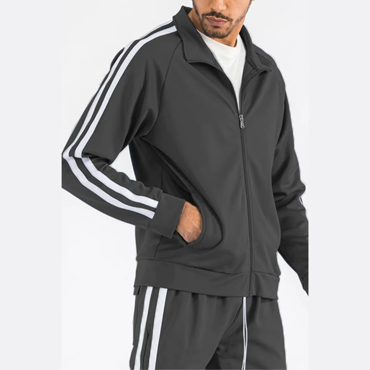 Black & White Two Stripe Track Jacket