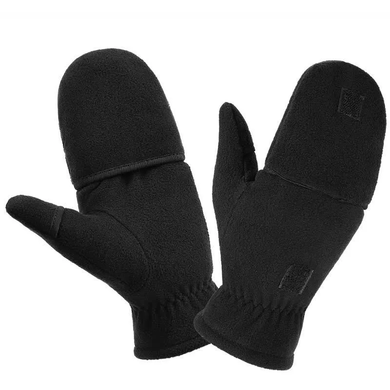 Black Convertible Flip Top Warm Mitten Gloves