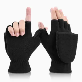 Black Convertible Flip Top Warm Mitten Gloves