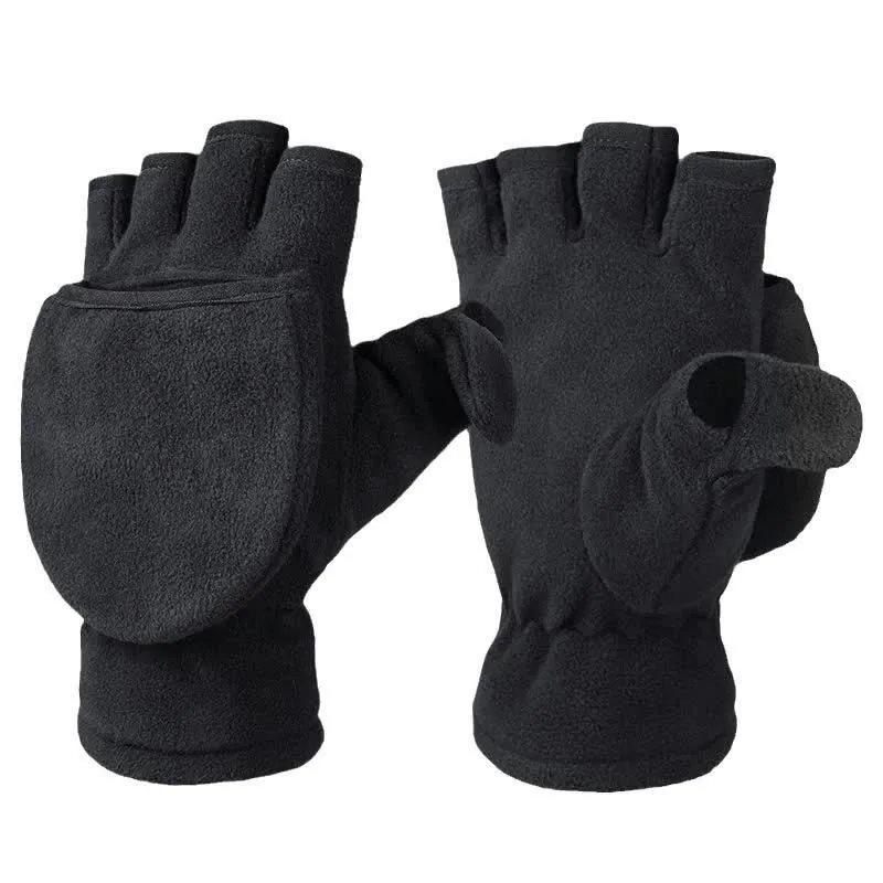 Black Convertible Flip Top Warm Mitten Gloves